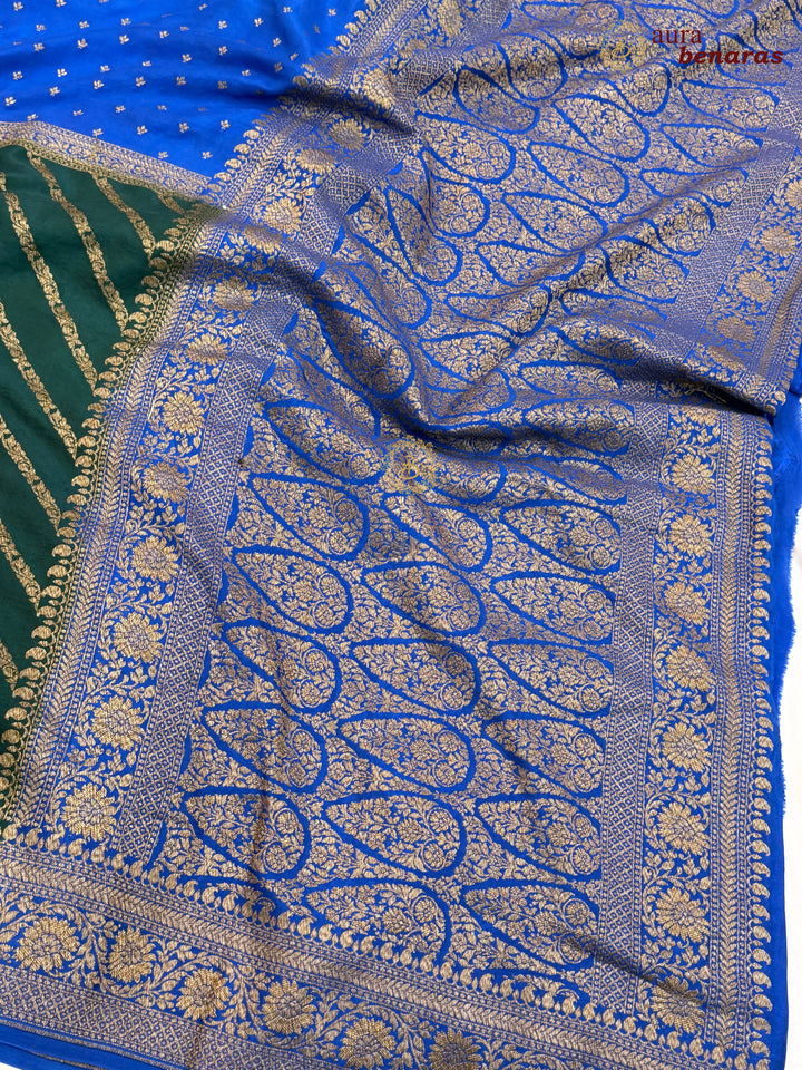 Royal Blue Pure Crepe Silk Banarasi Saree with Antique Zari Aada Work