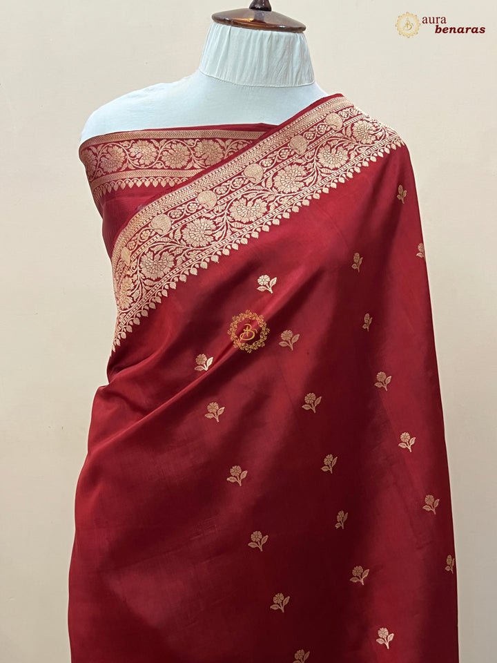 Buy Maroon Pure Banarasi Handloom Silk Saree Aura Benaras