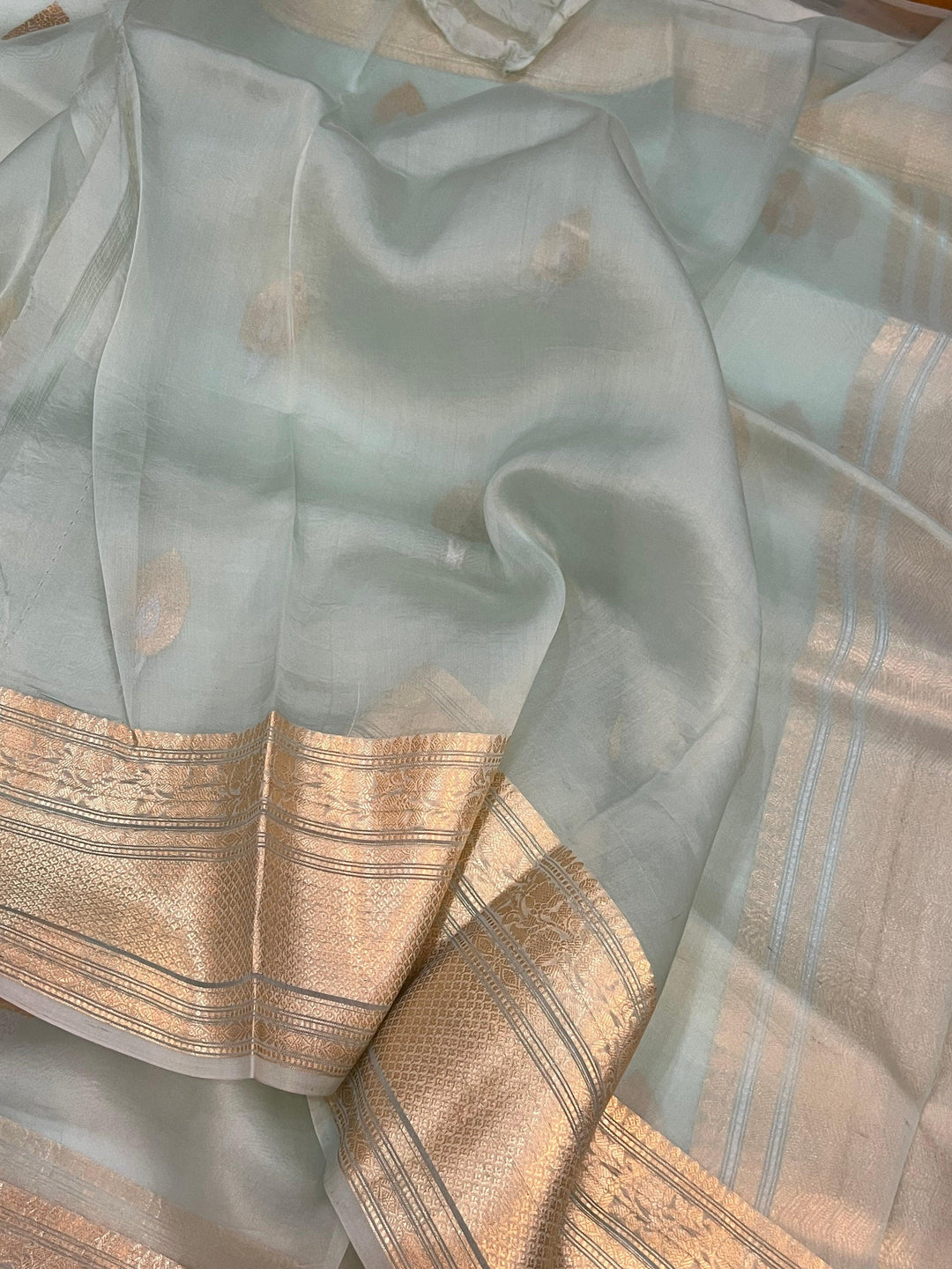 Pani Blue Pure Banarasi Handloom Kora Silk Saree - Aura Benaras