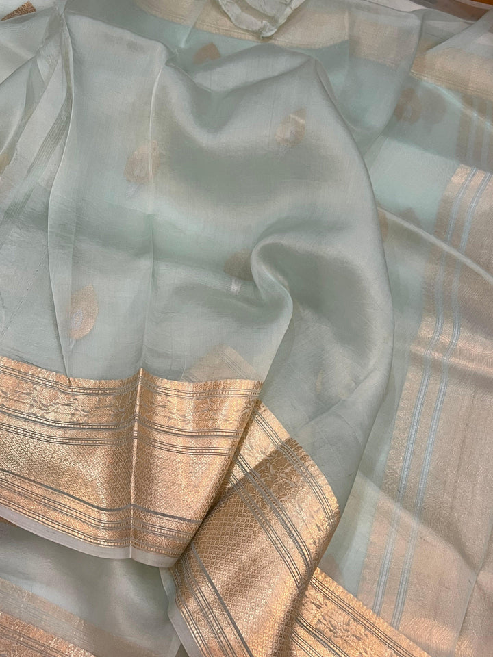 Pani Blue Pure Banarasi Handloom Kora Silk Saree - Aura Benaras