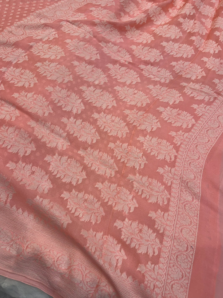 Peach Banarasi Khaddi Chiffon Saree
