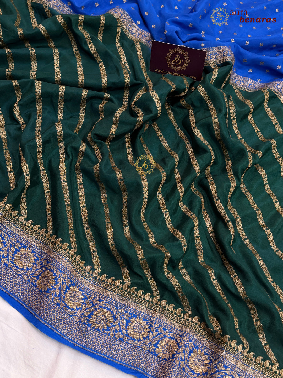 Royal Blue Pure Crepe Silk Banarasi Saree with Antique Zari Aada Work