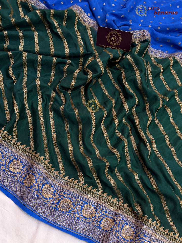 Royal Blue Pure Crepe Silk Banarasi Saree with Antique Zari Aada Work