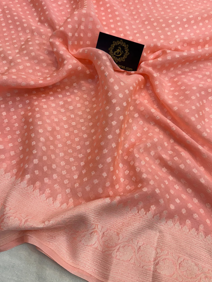 Peach Banarasi Khaddi Chiffon Saree