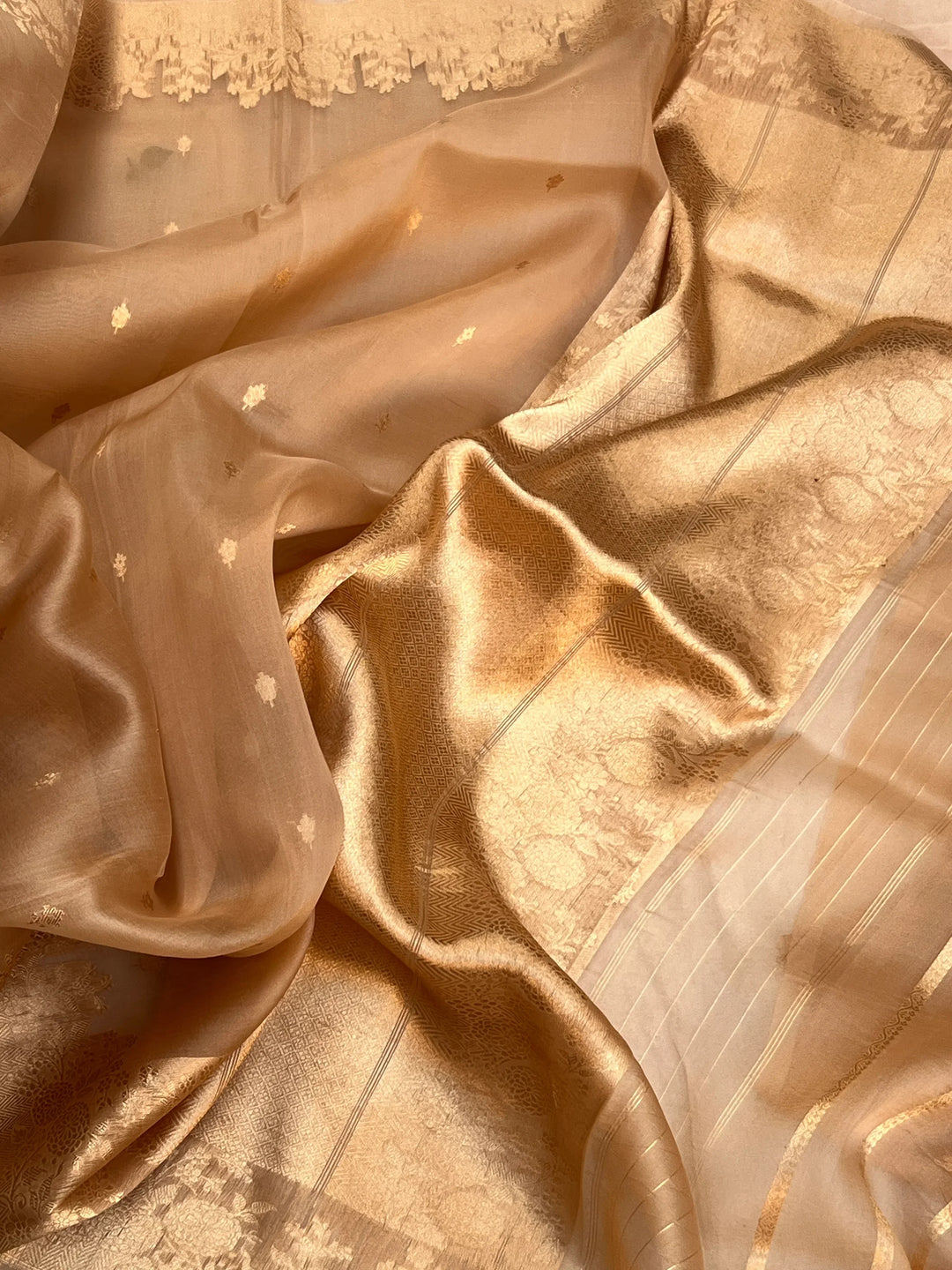 Golden Banarasi Handloom Kora Silk Saree