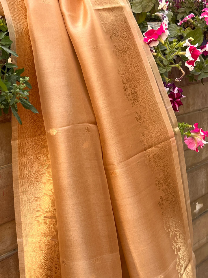 Golden Banarasi Handloom Kora Silk Saree