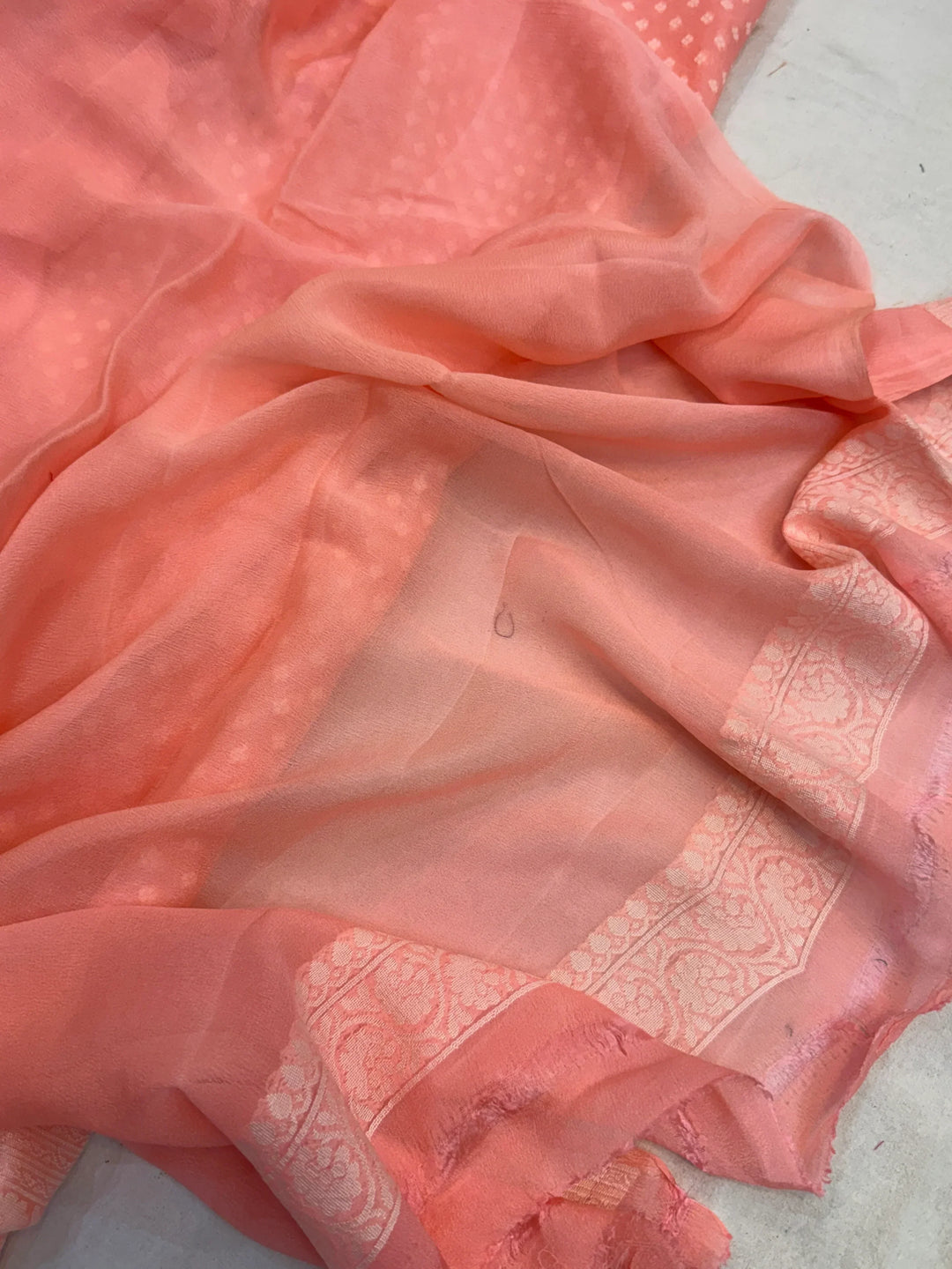 Peach Banarasi Khaddi Chiffon Saree