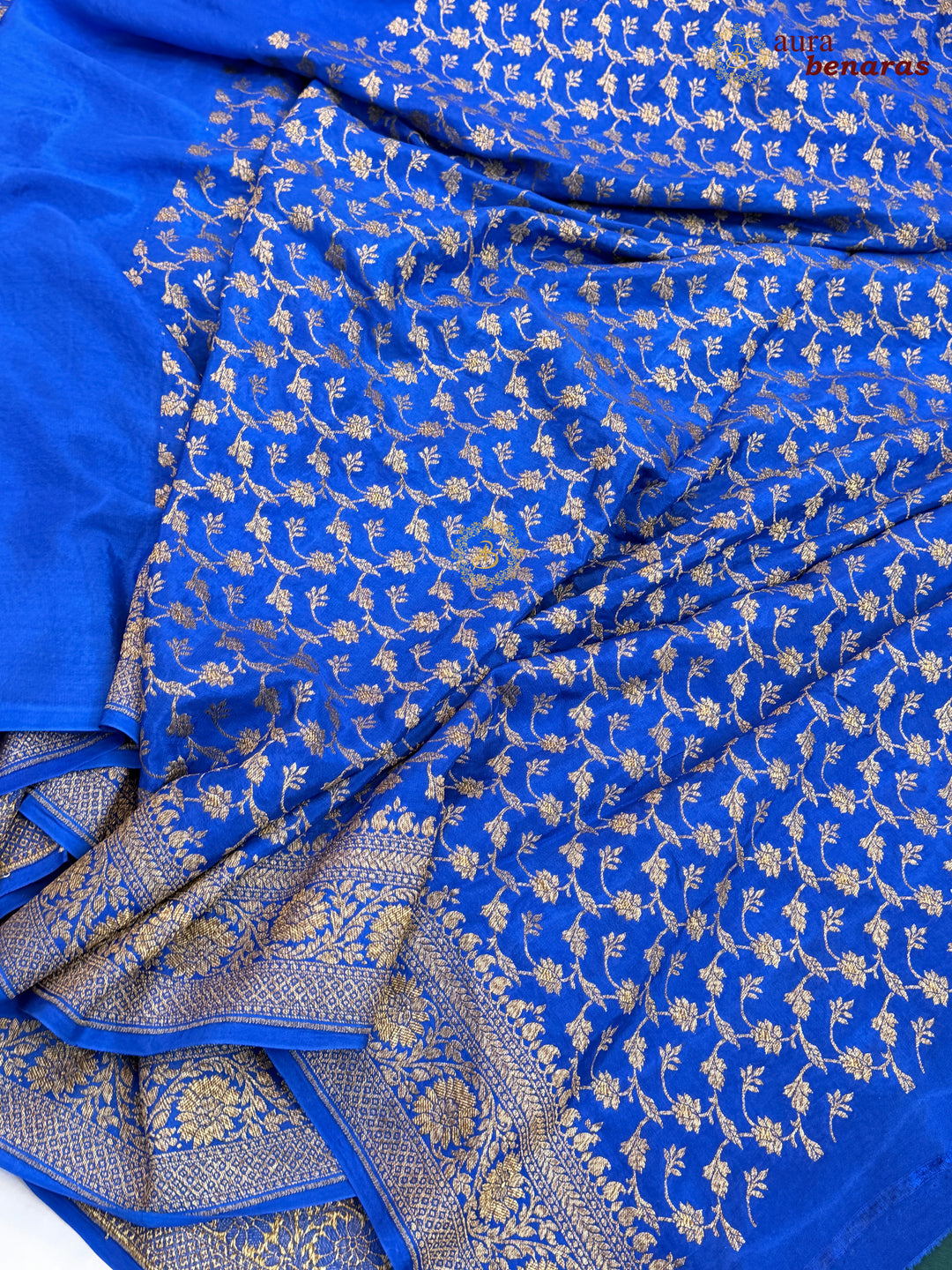 Royal Blue Pure Crepe Silk Banarasi Saree with Antique Zari Aada Work