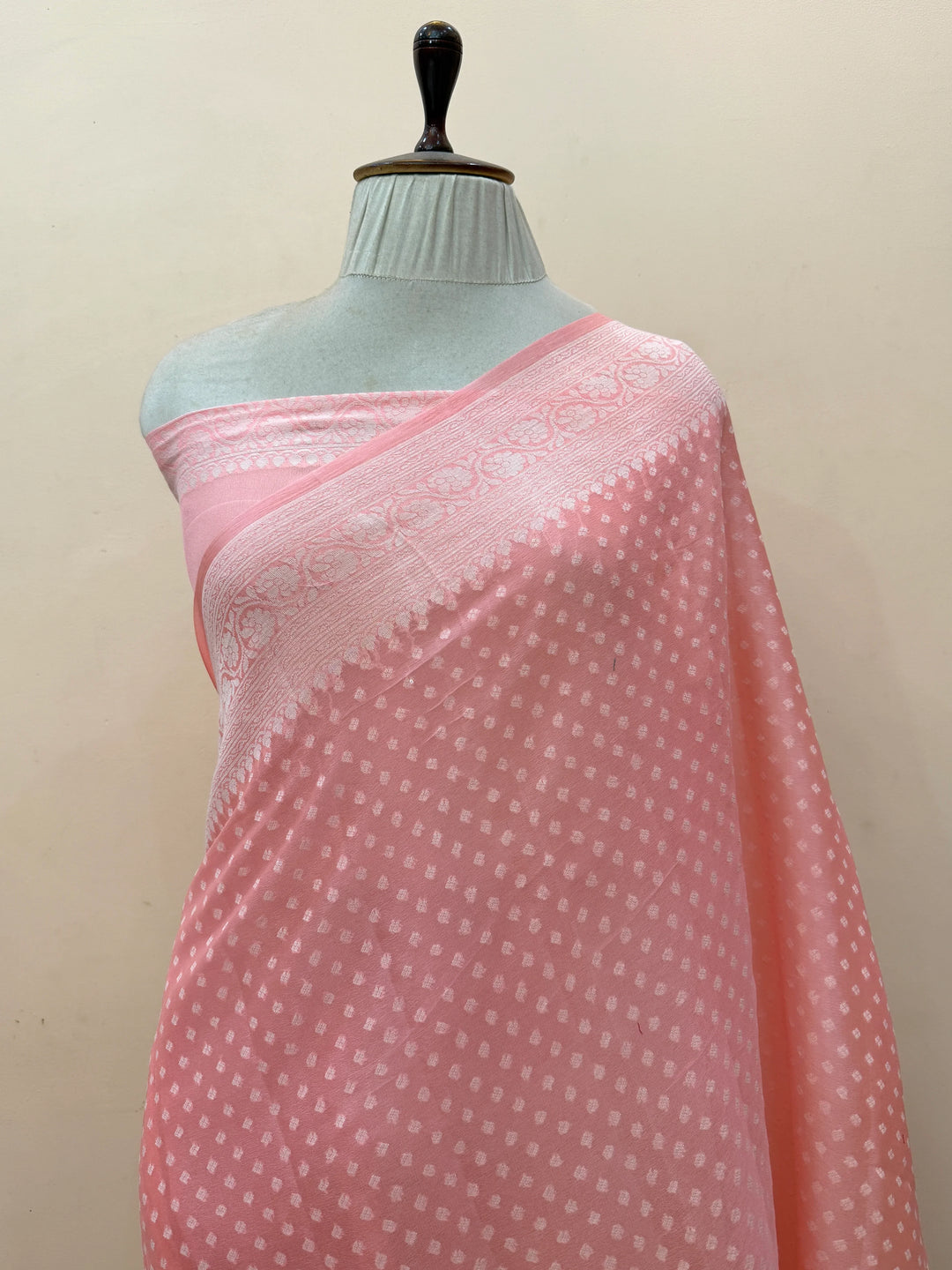 Peach Banarasi Khaddi Chiffon Saree