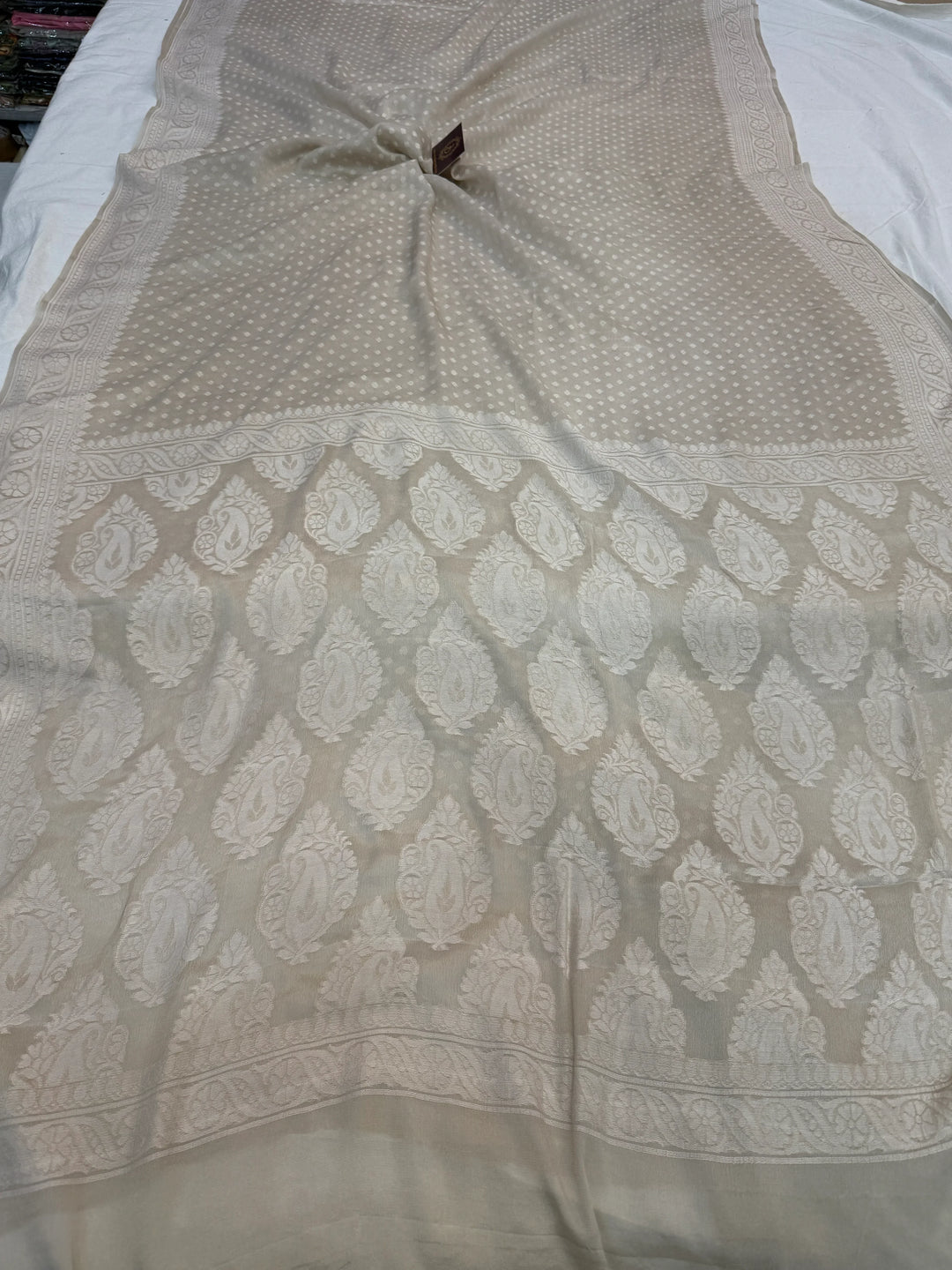 Ash Grey Banarasi Khaddi Chiffon Saree