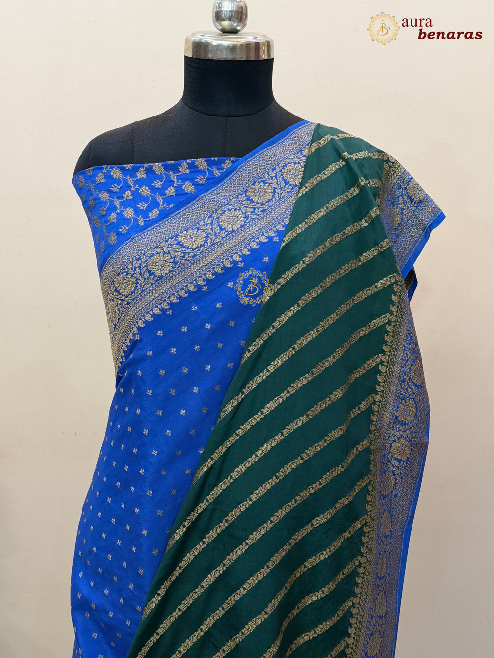 Royal Blue Pure Crepe Silk Banarasi Saree with Antique Zari Aada Work