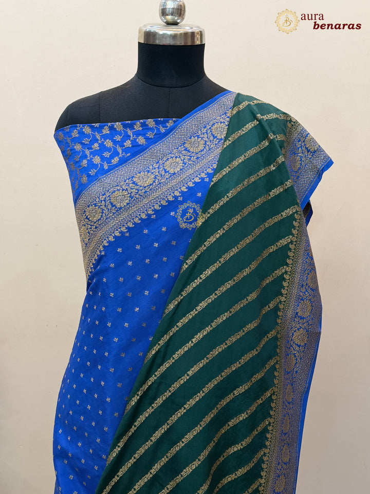 Royal Blue Pure Crepe Silk Banarasi Saree with Antique Zari Aada Work