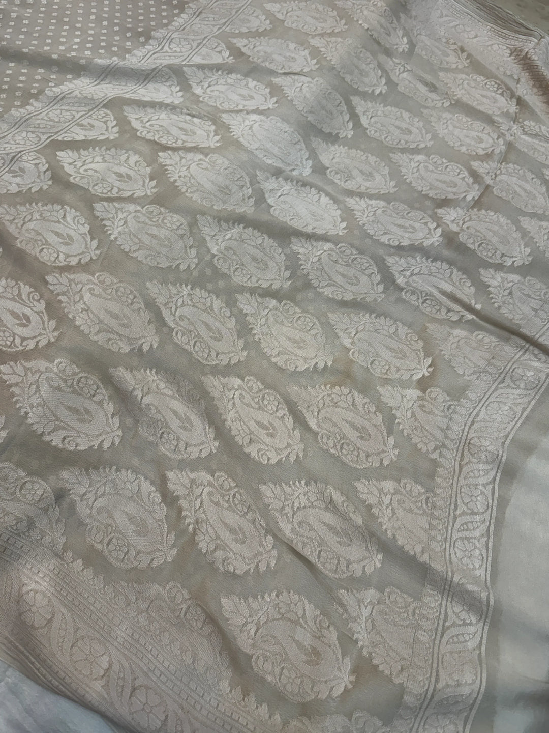 Ash Grey Banarasi Khaddi Chiffon Saree