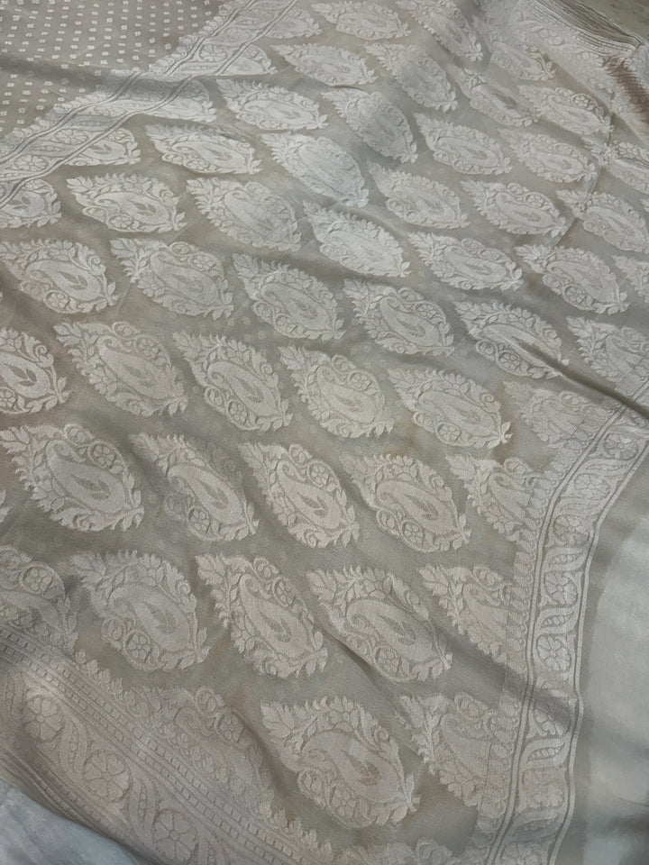 Ash Grey Banarasi Khaddi Chiffon Saree