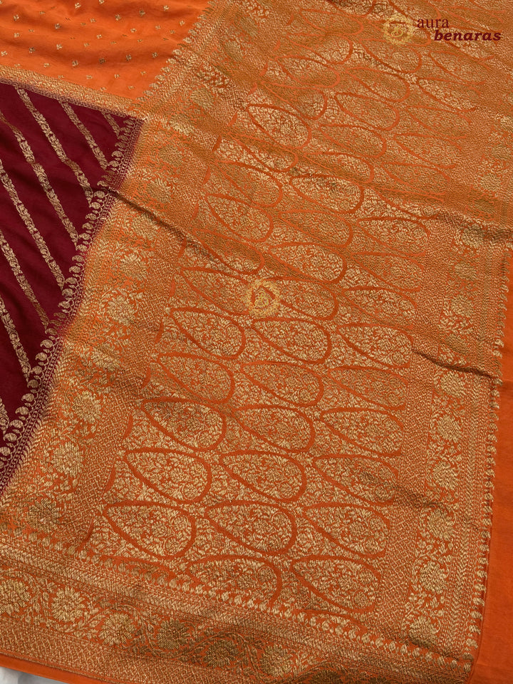 Orange Pure Crepe Silk Banarasi Saree with Antique Zari Aada Work