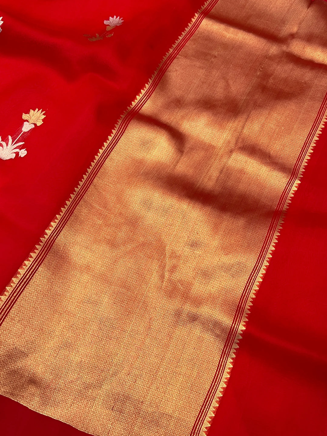 Red Banarasi Handloom Kora Silk Saree