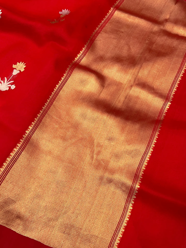 Red Banarasi Handloom Kora Silk Saree