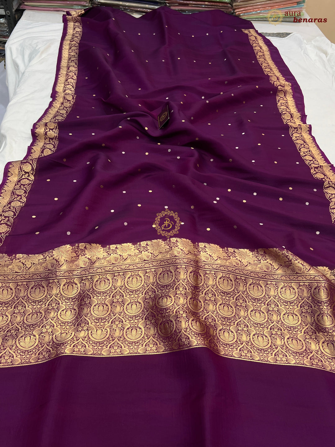 Purple Kora Silk Banarasi Saree with Zari Butis & Border