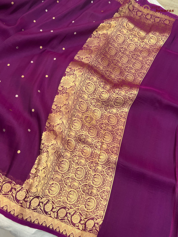 Purple Kora Silk Banarasi Saree with Zari Butis & Border