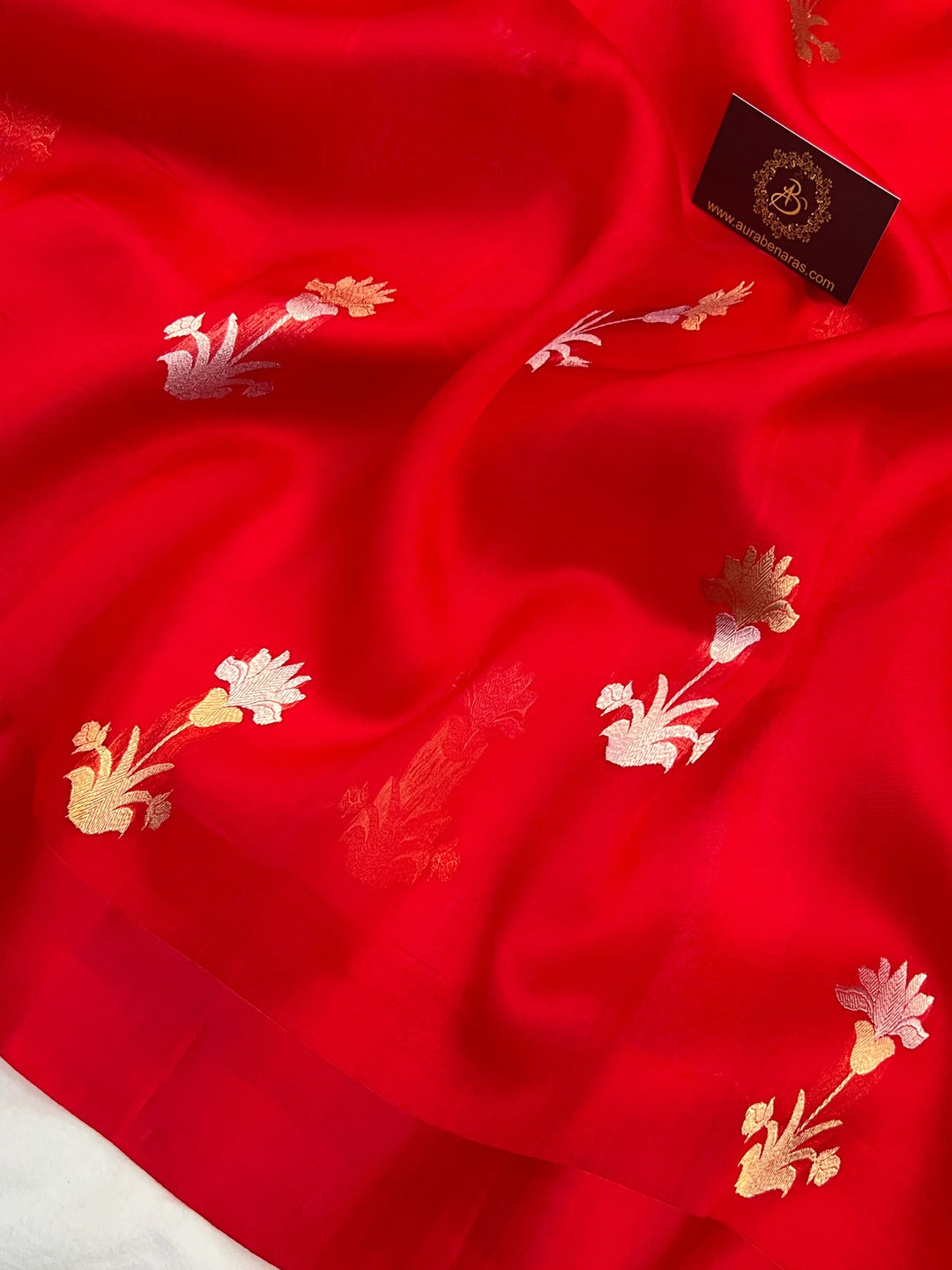 Red Banarasi Handloom Kora Silk Saree