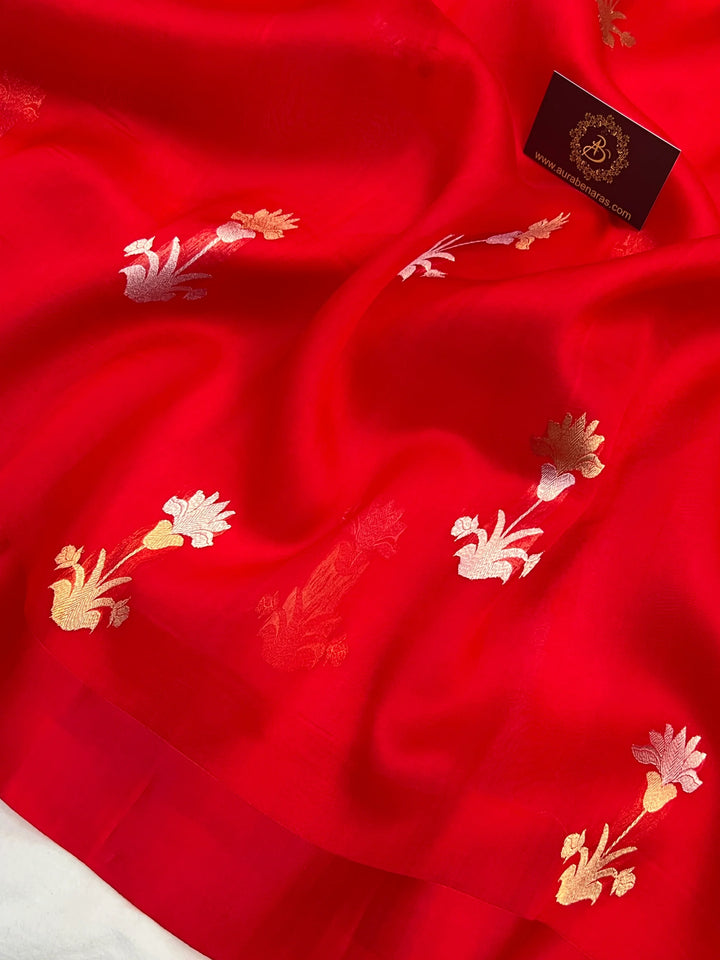 Red Banarasi Handloom Kora Silk Saree