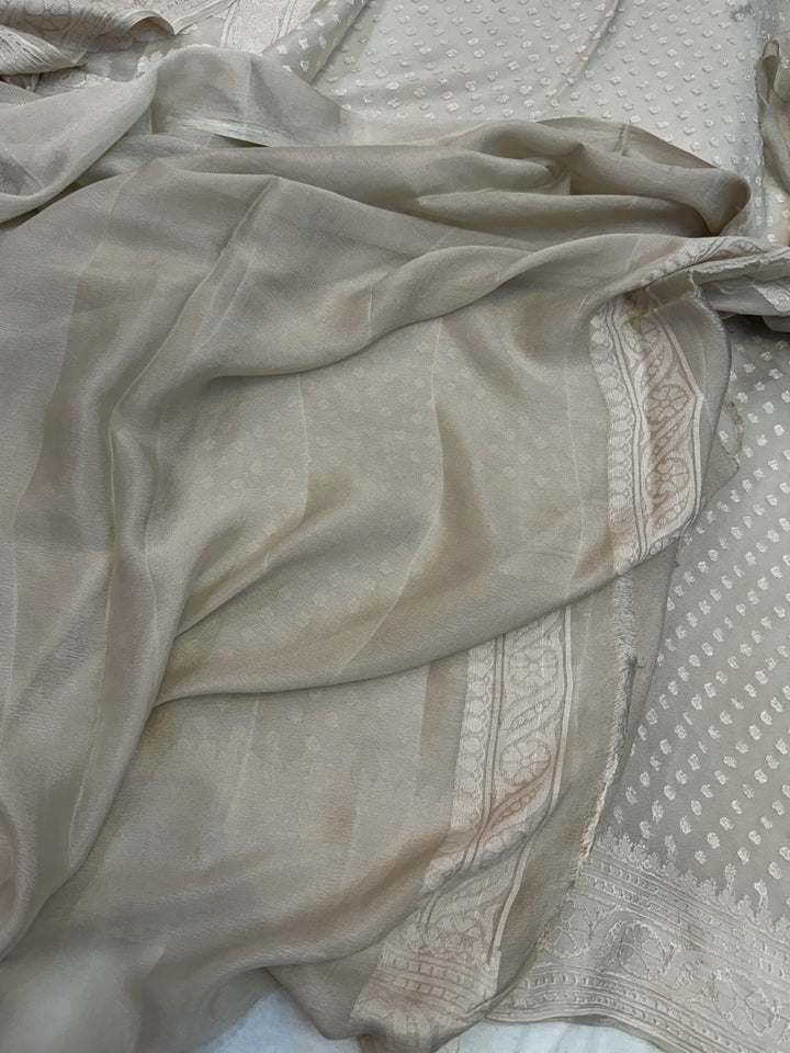 Ash Grey Banarasi Khaddi Chiffon Saree