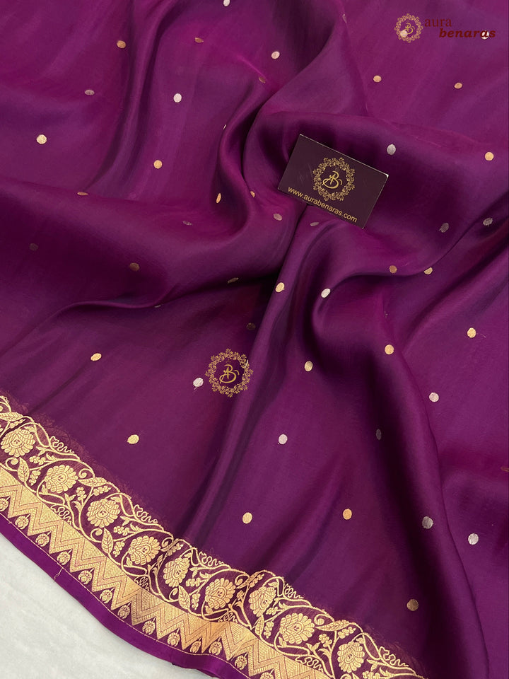 Purple Kora Silk Banarasi Saree with Zari Butis & Border