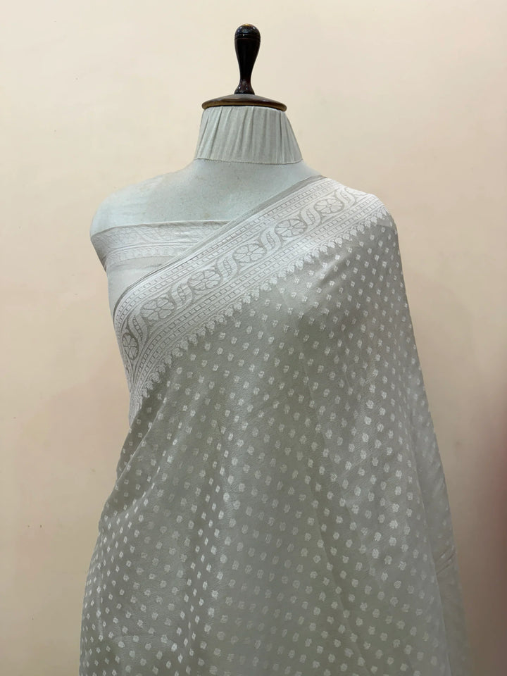 Ash Grey Banarasi Khaddi Chiffon Saree