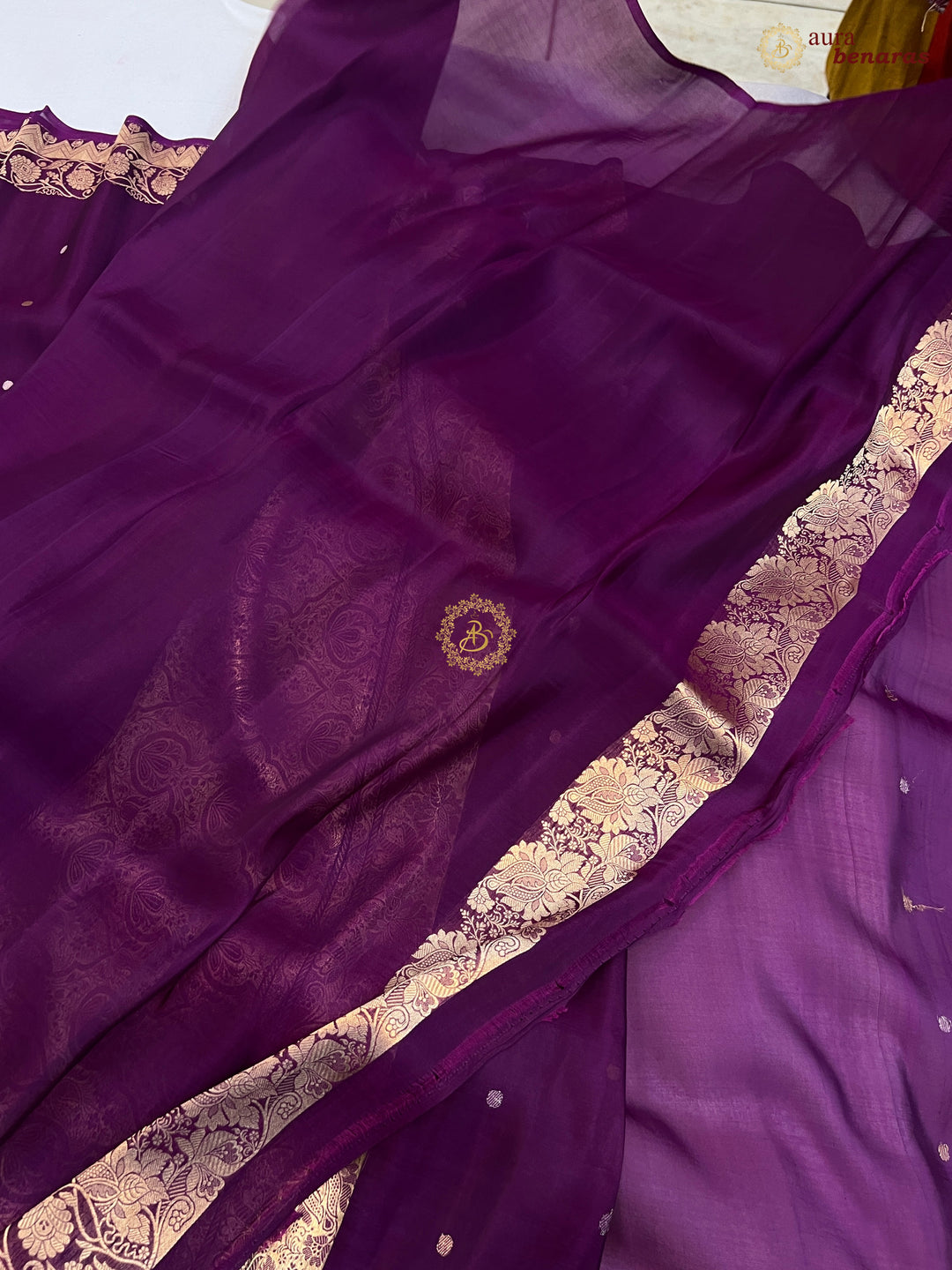 Purple Kora Silk Banarasi Saree with Zari Butis & Border