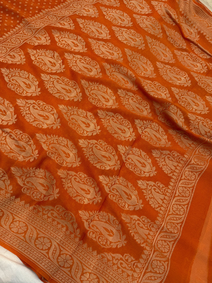 Rust Orange Banarasi Khaddi Chiffon Saree
