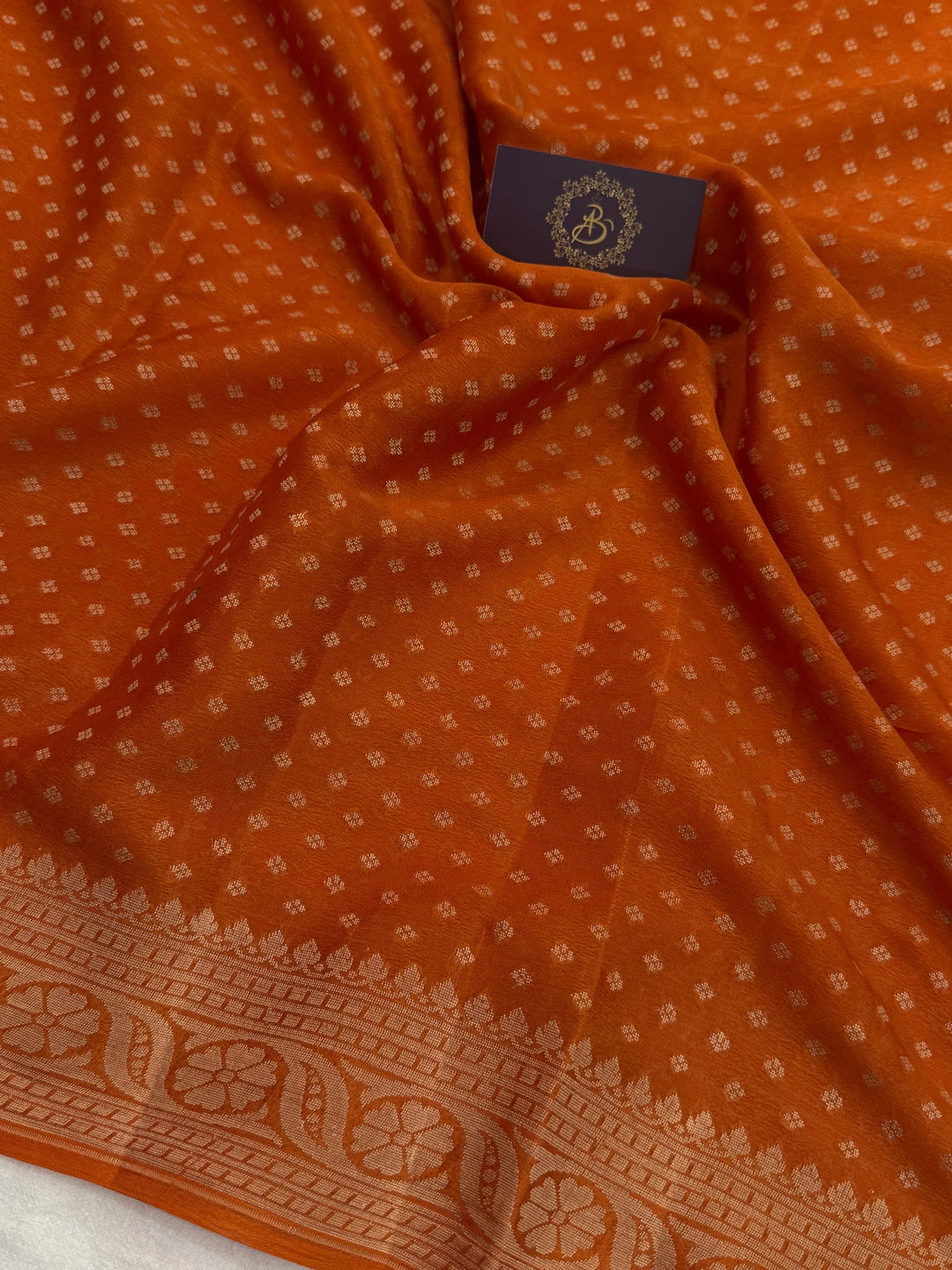 Rust Orange Banarasi Khaddi Chiffon Saree