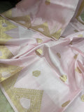 Pale Pink Pure Banarasi Handloom Silk Saree - Aura Benaras