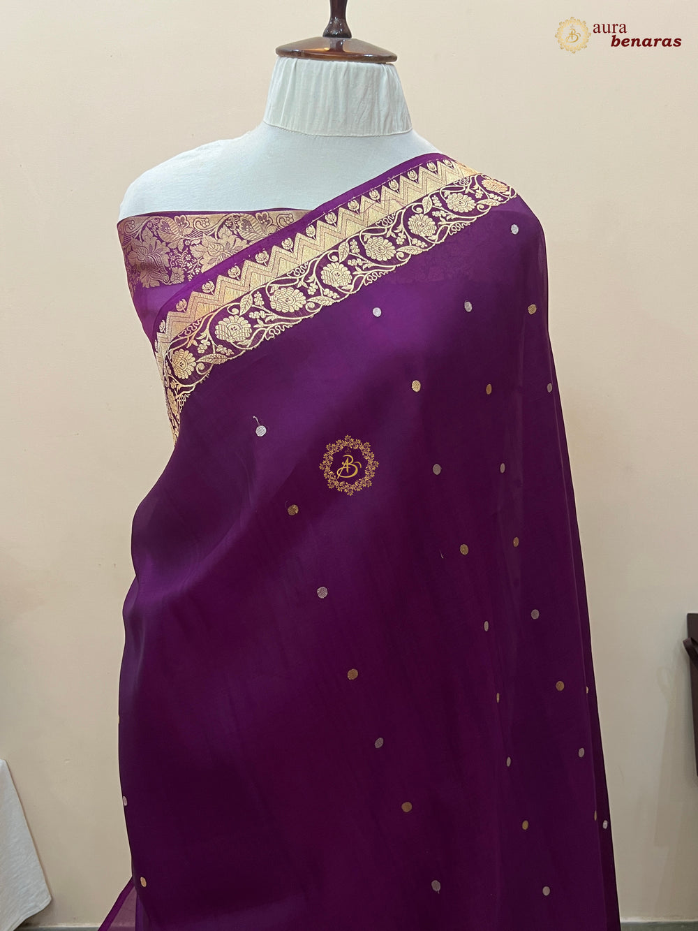 Purple Kora Silk Banarasi Saree with Zari Butis & Border