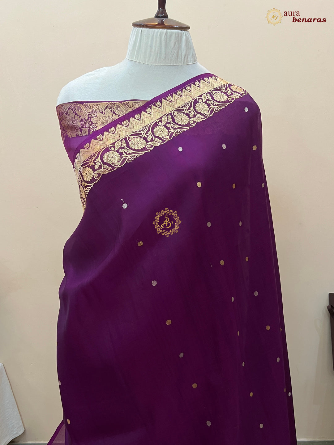 Purple Kora Silk Banarasi Saree with Zari Butis & Border