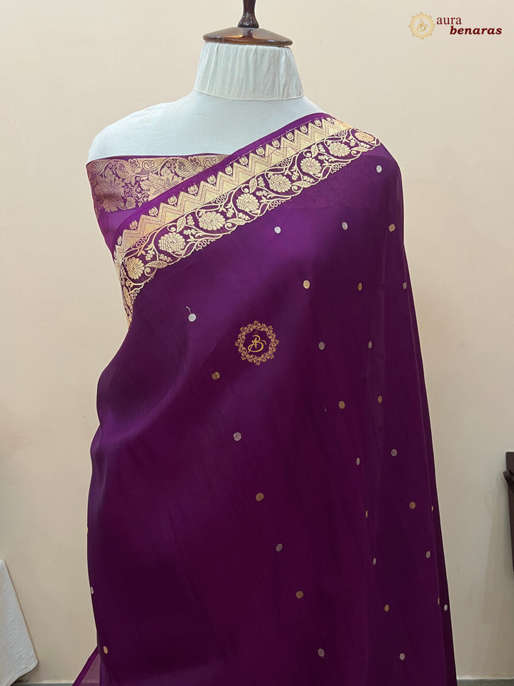 Purple Kora Silk Banarasi Saree with Zari Butis & Border