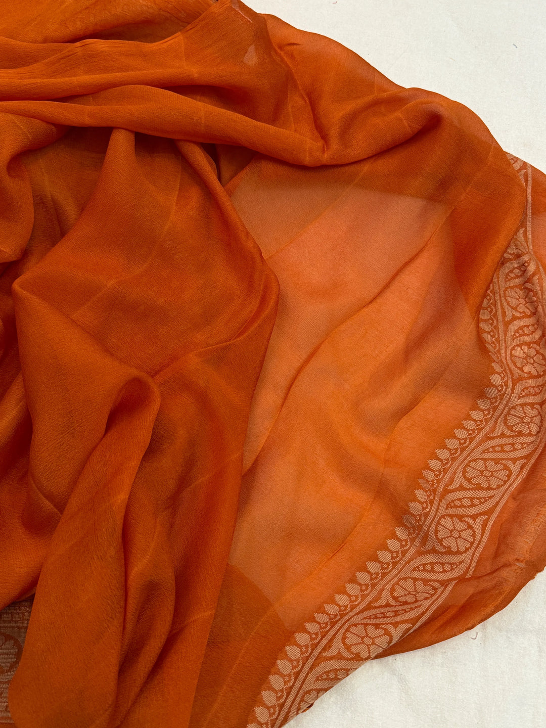Rust Orange Banarasi Khaddi Chiffon Saree