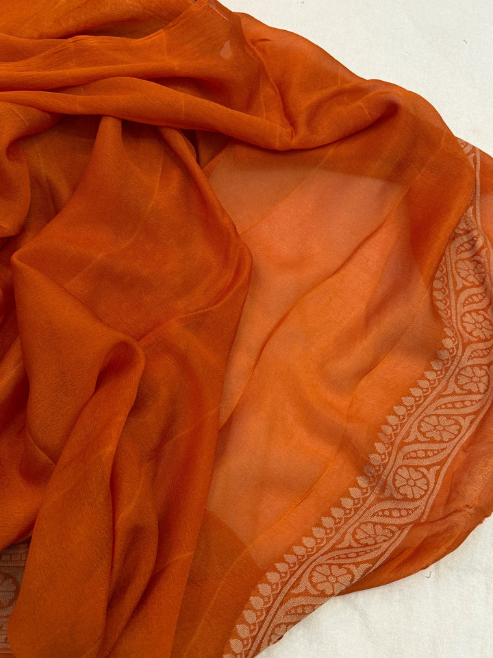 Rust Orange Banarasi Khaddi Chiffon Saree