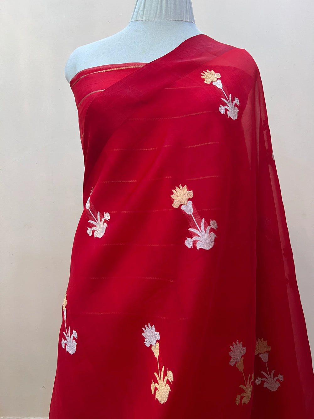 Red Banarasi Handloom Kora Silk Saree