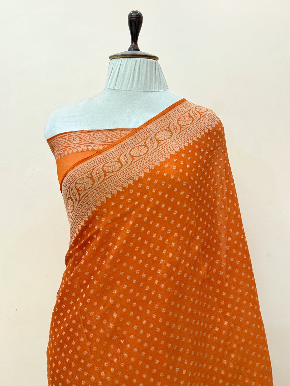 Rust Orange Banarasi Khaddi Chiffon Saree