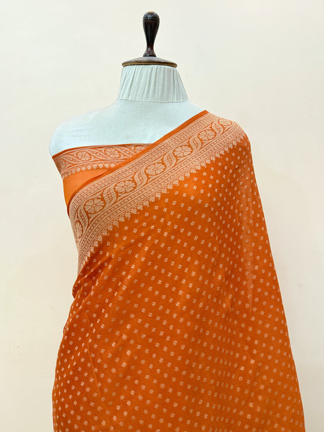 Rust Orange Banarasi Khaddi Chiffon Saree