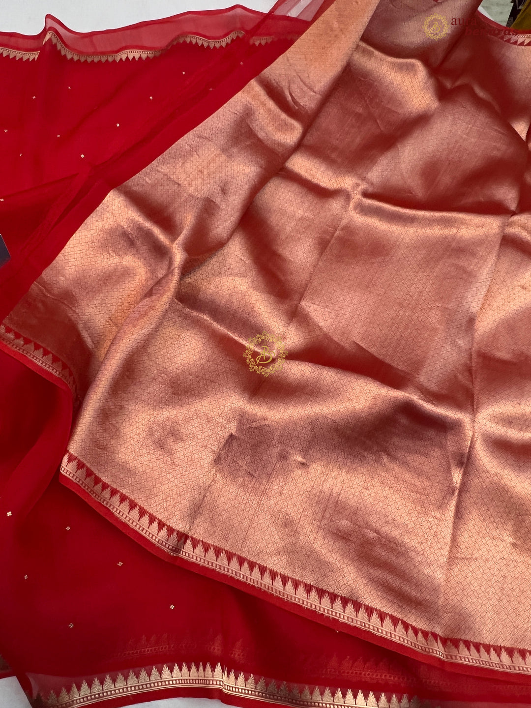 Red Kora Silk Banarasi Saree with Zari Butis & Border