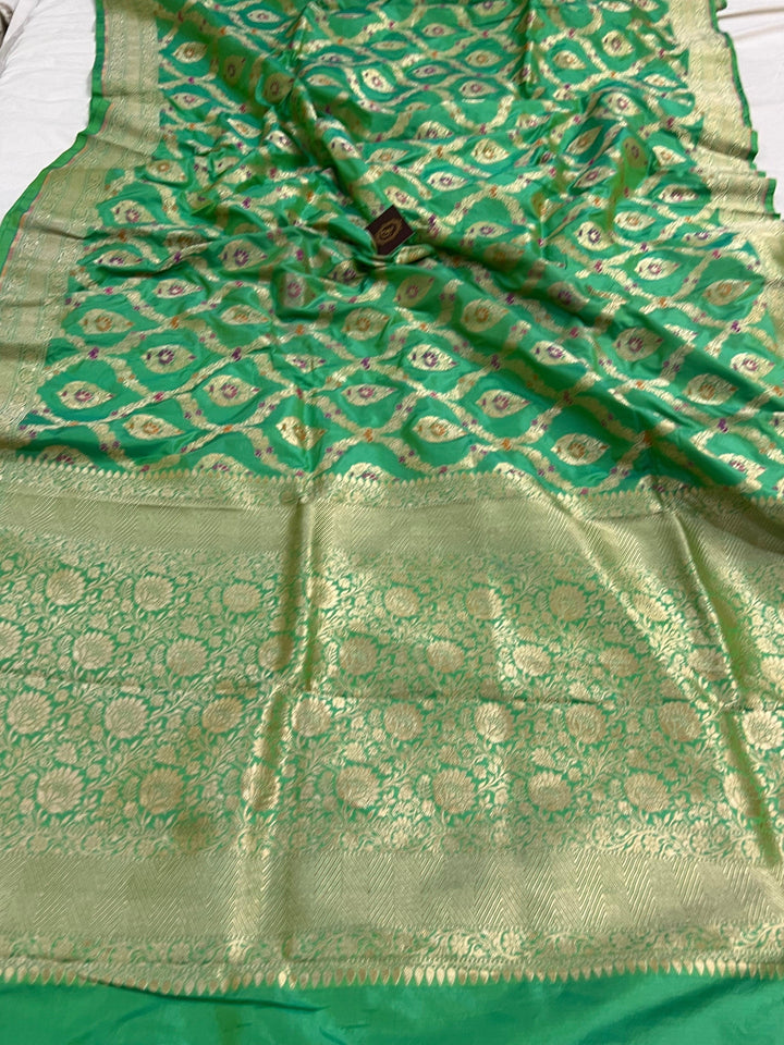 Sea Green Pure Banarasi Handloom Katan Silk Saree - Aura Benaras