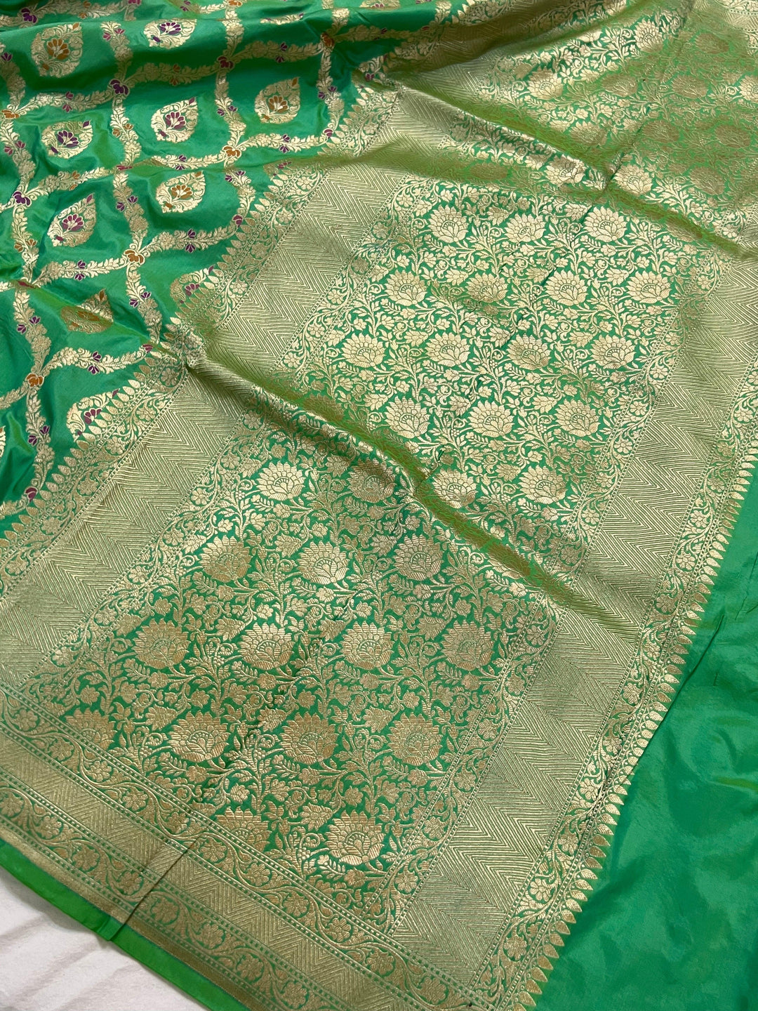 Sea Green Pure Banarasi Handloom Katan Silk Saree - Aura Benaras