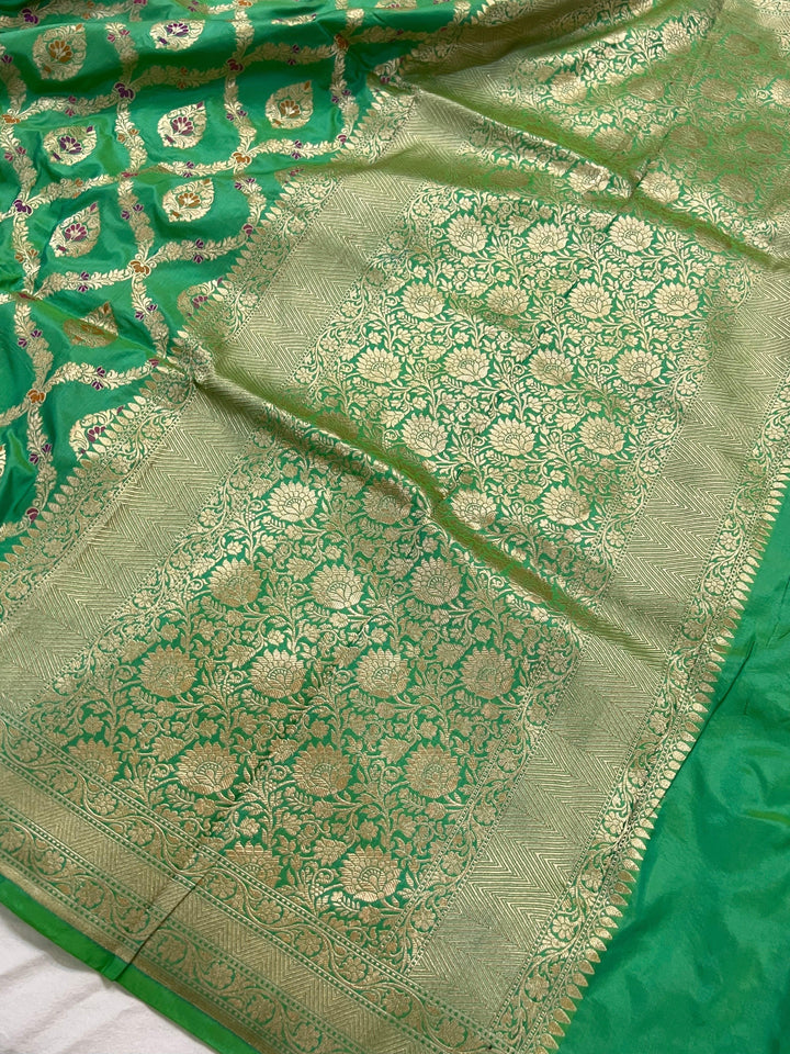 Sea Green Pure Banarasi Handloom Katan Silk Saree - Aura Benaras