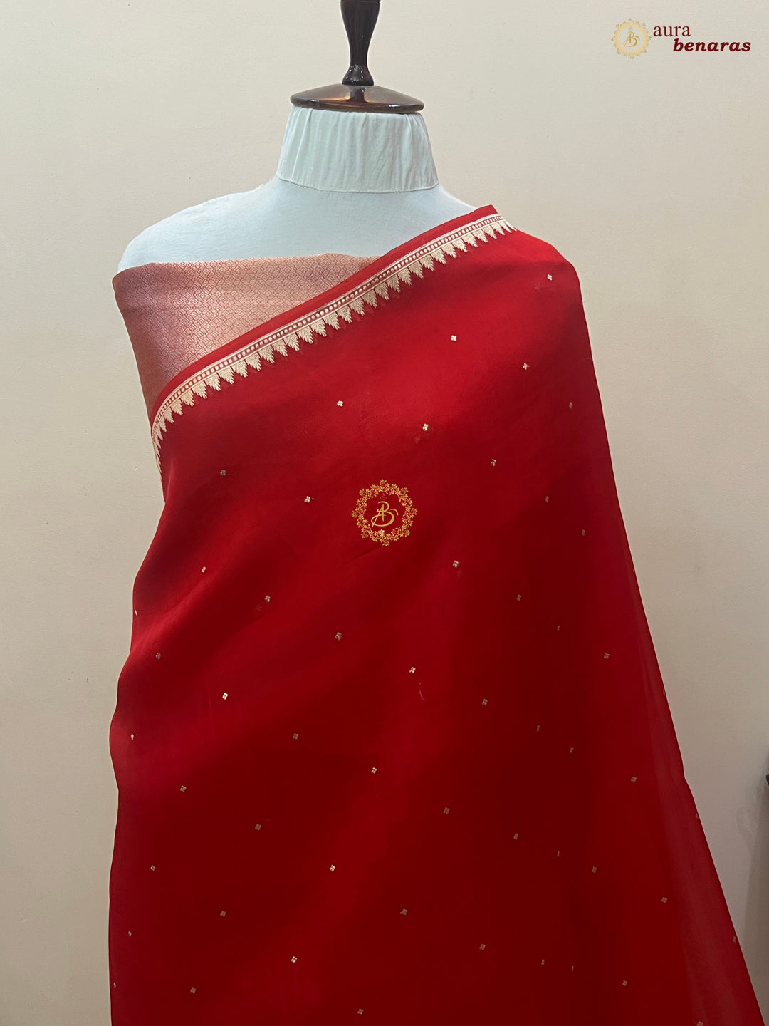 Red Kora Silk Banarasi Saree with Zari Butis & Border