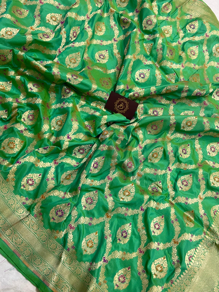 Sea Green Pure Banarasi Handloom Katan Silk Saree - Aura Benaras