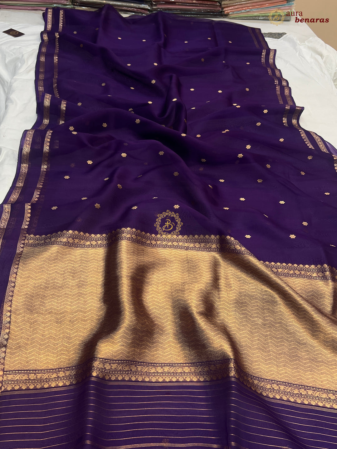 Deep Purple Banarasi Handloom Kora Silk Saree - Aura Benaras
