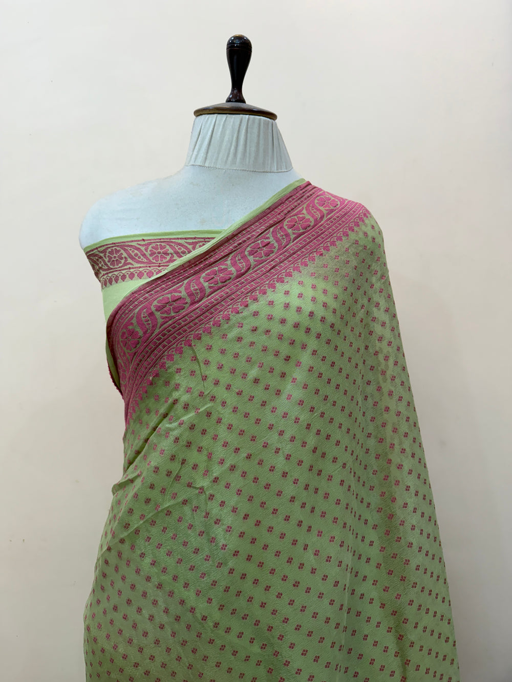 Pista Green Orange Banarasi Khaddi Chiffon Saree