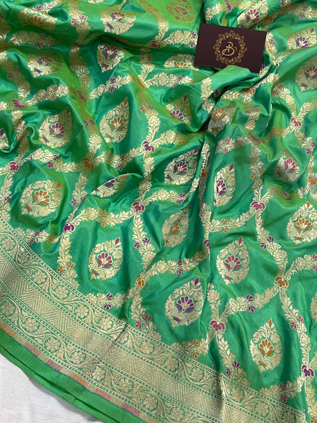 Sea Green Pure Banarasi Handloom Katan Silk Saree - Aura Benaras
