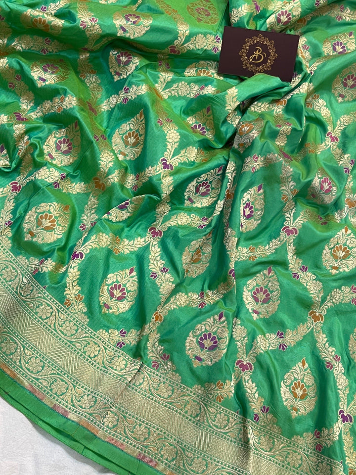 Sea Green Pure Banarasi Handloom Katan Silk Saree - Aura Benaras